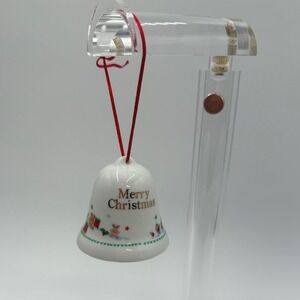 Merry‎ Christmas Ceramic Bell Ornament Santa Elves Reindeer Red Ribbon